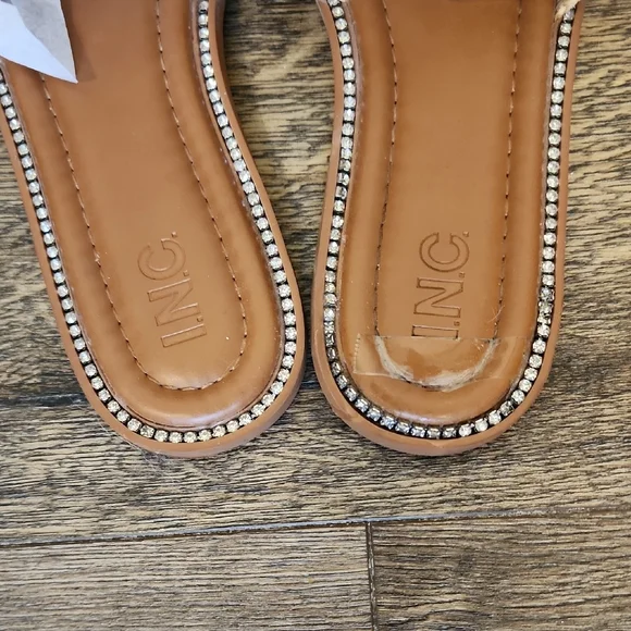 INC International Concepts Tan Woven Sandals with Crystal Accents - Picture 4 of 10